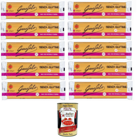 GAROFALO Längliche Pasta Garofalo Spaghetti Pasta senza Glutine, Glutenfreie Pasta aus Mais, Naturreis und Quinoa 10x400gr + Italian Gourmet polpa 400g 8000139929687