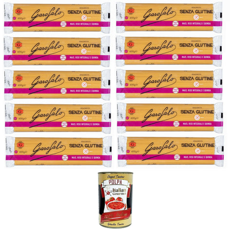 GAROFALO Spaghetti Pasta senza Glutine, Glutenfreie Pasta aus Mais, Naturreis und Quinoa 10x400gr Original italienisch inkl. Italian Gourmet Polpa 400g