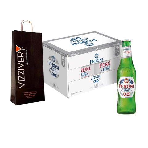Generic Helles BIRRA PERONI - Peroni Bier – Karton mit 24 Flaschen Peroni-Bier 0,0% alkoholfrei – Mit Vizzivery-Umschlag - 24 Glasflaschen 33 cl