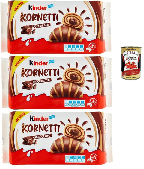 Generisch Knabberartikel Kinder Cornetti Cioccolato, 3er-Pack, 252g, 18 Croissants mit Schokoladenfüllung, + Italian Gourmet polpa 400g