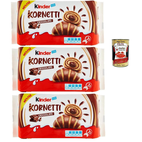 Kinder Cornetti Cioccolato, 3er-Pack, 252g, 18 Croissants mit Schokoladenfüllung Original italienisch inkl. Italian Gourmet Polpa 400g