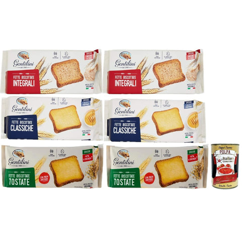 Gentilini Fette Chips Gentilini Fette Testpaket, Zwieback Brot Backwaren reich an Ballaststoffen 100% Italienisches Produkt 6x175 g Original Kekse + kostenlos polpa 400 g 8032804040014