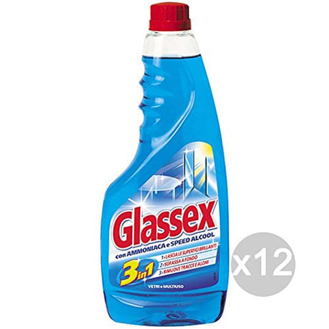 Glassex Set mit 12 blauen Nachfüllpackungen 500 ml Mehrzweck Reinigungsmittel und Reinigung des Hauses. italienisch Original