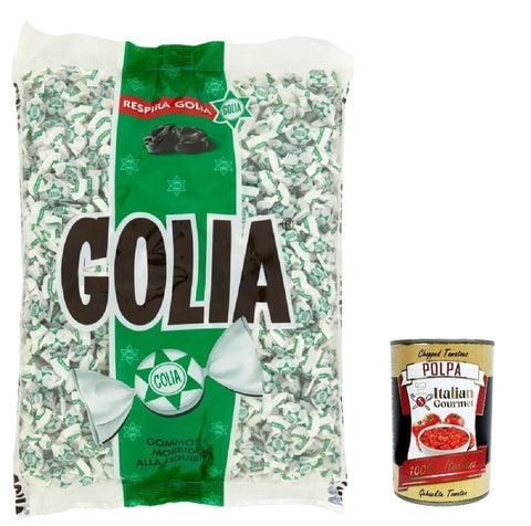 Golia Lakritze Golia Farfallina Gummibonbons, Lakritzgeschmack, Bonbon einzeln in einem Stück verpackt, 1kg-Packung + Italian Gourmet polpa 400g 8003440221945