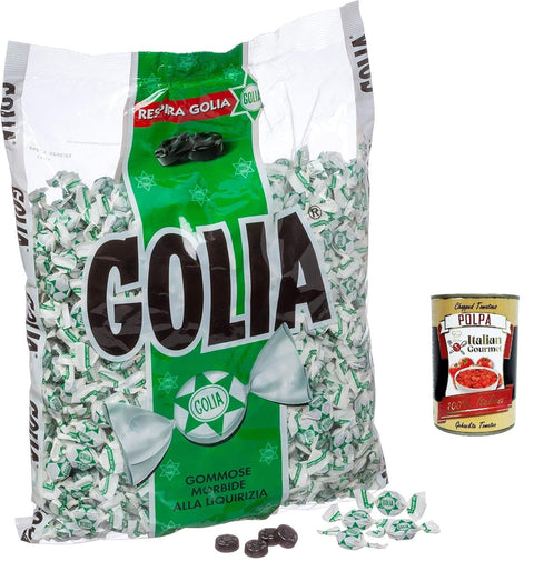 Golia Snack Kuchen & Backwaren Golia Farfallina Gummibonbons, Lakritzgeschmack, Süßigkeiten Bonbon einzeln in einem 1kg + Italian Gourmet polpa 400g 8003440221945