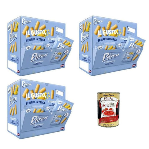 Gran Pavesi Party-Mix Gran Pavesi Tocchetti di mais Maisstücke Display mit 32 Beuteln à 32 g 3x italienisch Original Pastasauce + kostenlos polpa 400 g 8032804040014