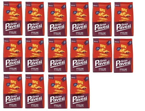 Gran Pavesi Sfogline Kekse Gran Pavesi Sfogline al gusto di Barbecue Knuspriger Blätterteig-Snack mit Barbecue-Geschmack 16x 180gr Original italienisch 8013355501827