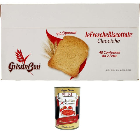 Grissin Bon Knäckebrot Grissin Bon HO.RE.CA. Fette biscottate Le Fresce Zwieback 48 Packungen mit 2 Scheiben 48x18 g italienisch Original Kekse + kostenlos polpa 400 g 8032804040014