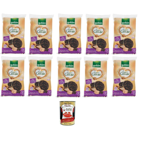 Gullon Flips Gullon Cuor di Cereale Gallette di Riso Integrale Ricoperte di Cioccolato Fondente Cuor di Cereal braune Reiskuchen, überzogen mit dunkler Schokolade, 10x105,2 g Original italienisch inkl. Italian Gourmet Polpa 400g 8032804040014
