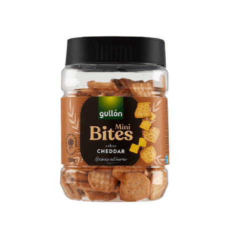 Gullon Gesalzener Snack & Cracker 4x Gullon mini bites al Cheddar herzhafte Cheddar-Kekse 250 g 8410376051933