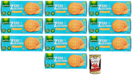 Gullon Kekse 10x Gullón Digestive Biscotti Integrali Zero Zuccheri,Vollkornkekse mit Süßungsmitteln Zuckerfreie,Packung mit 400g + Italian Gourmet Polpa di Pomodoro 400g Dose 8410376055795
