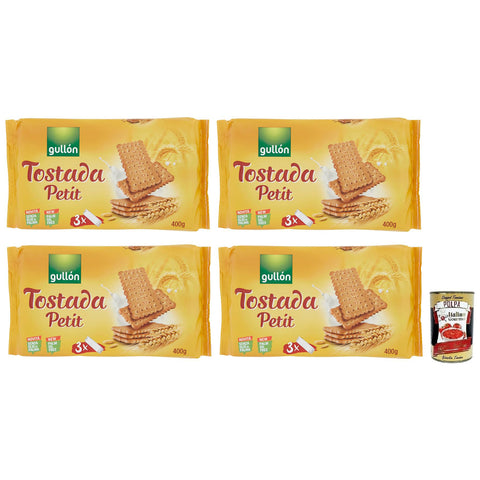 Gullon 4x Gullón Petit Tostada, Traditioneller Kekse, Packung mit 400 g, jede Packung enthält 3 Portionen à 133, 3 g italienisch Original + kostenlos Polpa di