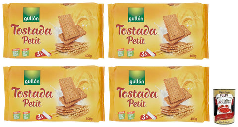 Gullon 4x Gullón Petit Tostada, Traditioneller Kekse, Packung mit 400 g, jede Packung enthält 3 Portionen à 133, 3 g italienisch Original + gratis Polpa di