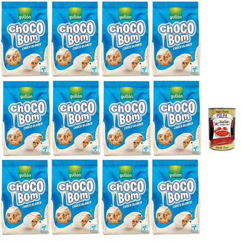 Gullon Kekse Gullon Choco Bom Biscotti con gocce di cioccolato ricoperti al cioccolato bianco Schokoladenkekse mit weißer Schokolade überzogen 12x200gr Original italienisch inkl. Italian Gourmet Polpa 400g 8410376069198