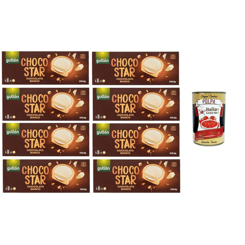 Gullon Kekse Gullon Choco Star Mit Sahne gefüllter und mit weißer Schokolade überzogener Keks 8x 235,8gr Original italienisch inkl. Italian Gourmet Polpa 400g 8032804040014