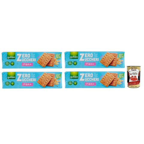 Gullon Kekse Gullon Gullón Fibra Biscotti Zero Zuccheri,Ballaststoffreiche Kekse mit Süßungsmitteln Zuckerfreie,Packung mit 170g 4x Original italienisch inkl. Italian Gourmet Polpa di Pomodoro 400g Dose 8410376055801