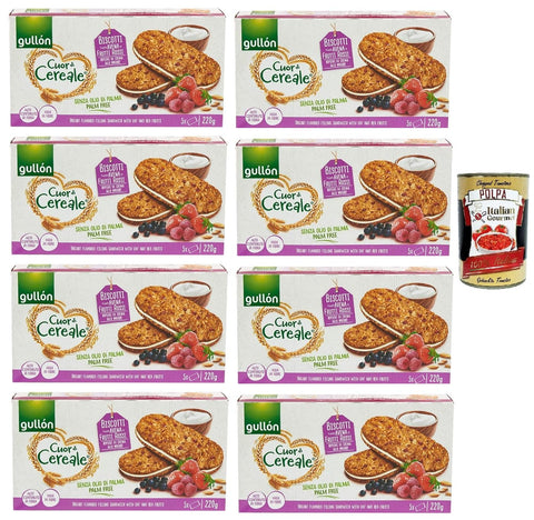 Gullon Snack Kuchen & Backwaren Gullon Cuor di Cereale Kekse mit Hafer und roten Früchten mit Joghurtcremefüllung 8x 220g + Italian Gourmet polpa 400g 8410376042887