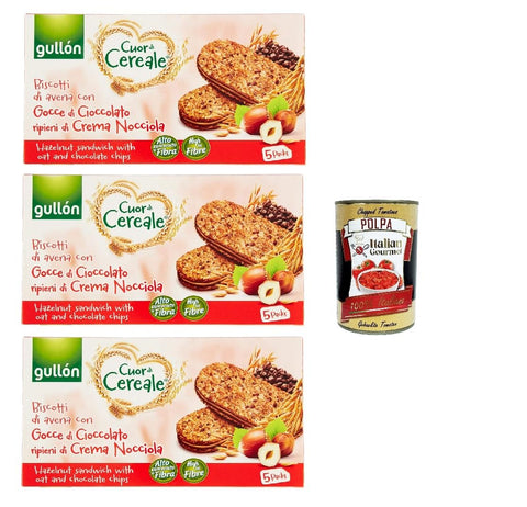 Gullon Snack Kuchen & Backwaren Gullón Cuor Di Cereali Con Crema Alla Nocciola,, Kekse mit Hafer- und mit Haselnusscremefüllung, 3x 220g + Italian Gourmet polpa 400g 8410376042894