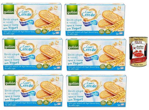 Gullon Snack Kuchen & Backwaren Gullón Cuor Di Cereali Sandwich Con Crema yogurt Senza Zuccheri Aggiunti, kekse, Vollkorn-Getreidekekse, gefüllt mit Joghurtcreme ohne Zuckerzusatz, 6x 220g + Italian Gourmet polpa 400g 8410376043679