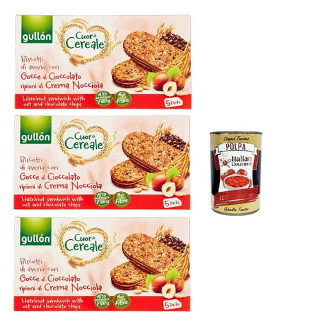 Gullon Snack Kuchen & Backwaren Gullon Gullón Cuor Di Cereali Con Crema Alla Nocciola Kekse mit Hafer- und mit Haselnusscremefüllung 3x220 g italienisch Original + kostenlos polpa 400 g 8410376042894