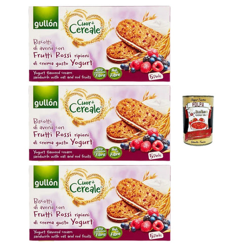 Gullon Snack Kuchen & Backwaren Gullon Gullón Cuor Di Cereali con Frutti Rossi Ripieni di crema gusto yogurt Kekse mit Hafer und 3x 220g italienisch Original 8032804040014