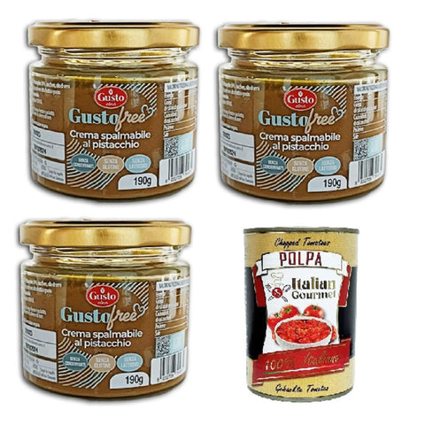 Gusto Etna Etna-Gusto Free Pistazienaufstrich GLUTENFREI – LAKTOSEFREI – VEGANES PRODUKT 3x190 g italienisch Original Pastasauce + kostenlos polpa 400 g