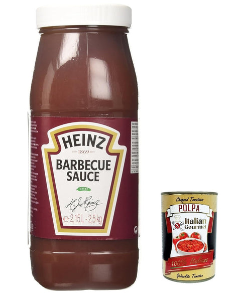 Heinz Barbequesaucen Heinz Salsa Barbecue BBQ Sauce,Sauce mit Rauchigen Geschmack 2,5 Kg Squeeze Flasche + Italian Gourmet Polpa di Pomodoro 400g Dose 8715700422725