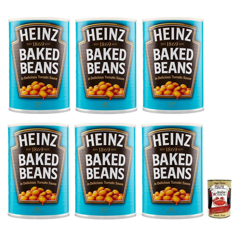 Heinz Baked Beans Weiße Bohnen in Tomatensauce reich an Ballaststoffen reich an Eiweiß und wenig Fett Dose 415 g 6x italienisch Original Pastasauce + kostenlos