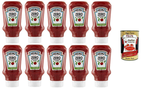Heinz Ketchup Heinz Salsa Tomatenketchup Zero ohne Salz und Zuckerzusatz 10 x 425 gr + Italian Gourmet Polpa 400g 8001040201718