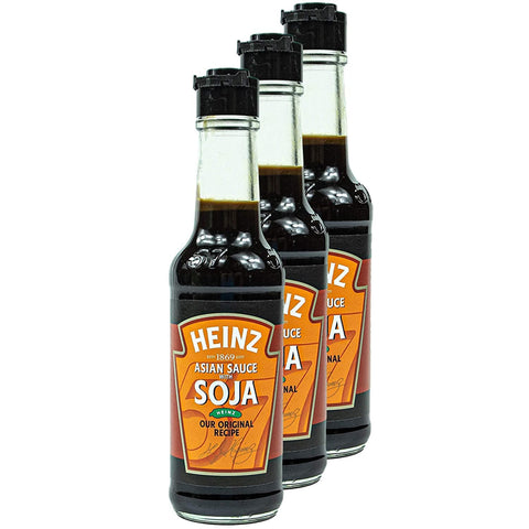 HEINZ 3er Pack Süße asiatische Sojasauce in Glasflasche Soja Sauce Würzsauce aus Sojabohnen hergestellt und mit feinen 1x150ml Original italienisch