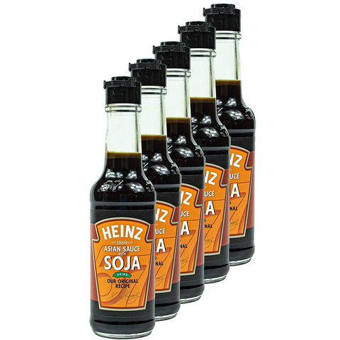 HEINZ Sojasaucen Heinz - 5er Pack Süße asiatische Sojasauce in 150 ml Glasflasche - Soja Sauce Würzsauce aus Sojabohnen hergestellt und mit feinen Kräutern und Gewürzen 5000157073006