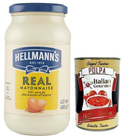 Hellmann's Mayonnaise Hellmann's Real Maionese,Mayonnaise in Glas-Verpackung,432ml + Italian Gourmet Polpa di Pomodoro 400g Dose 8710908910104