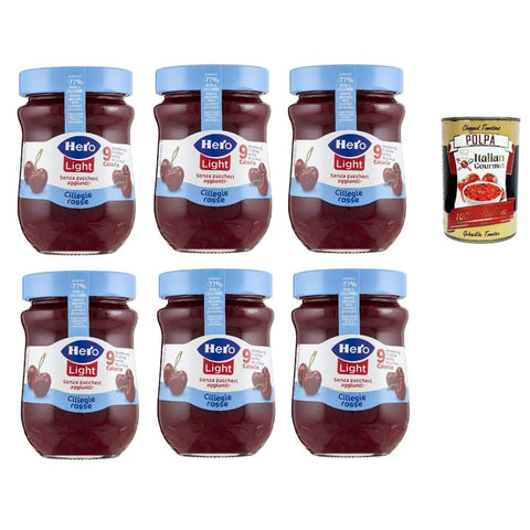 Hero Fruchtaufstrich Hero Light Konfitüre Leichte Brotaufstriche Rote Kirschen, Extra-Marmelade und Konfitüre mit hochwertigen Früchten, ohne Zuckerzusatz und sehr wenig Kalorien 6x 280 g Original italienisch inkl. Italian Gourmet Polpa 400g 8000080004310