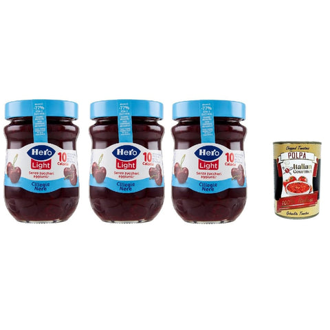 Hero Fruchtaufstrich Hero Light Konfitüre Leichte Brotaufstriche Schwarze Kirschen, Extra Marmelade und Konfitüre mit hochwertigen Früchten, ohne Zuckerzusatz und sehr wenig Kalorien 3x 280 g italienisch Original 8000080004365