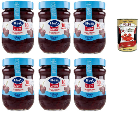 Hero Fruchtaufstrich Hero Light Konfitüre Leichte Brotaufstriche Schwarze Kirschen, Extra-Marmelade und Konfitüre mit hochwertigen Früchten, ohne Zuckerzusatz und sehr wenig Kalorien 6x 280 g + Italian Gourmet polpa 400g 8000080004365