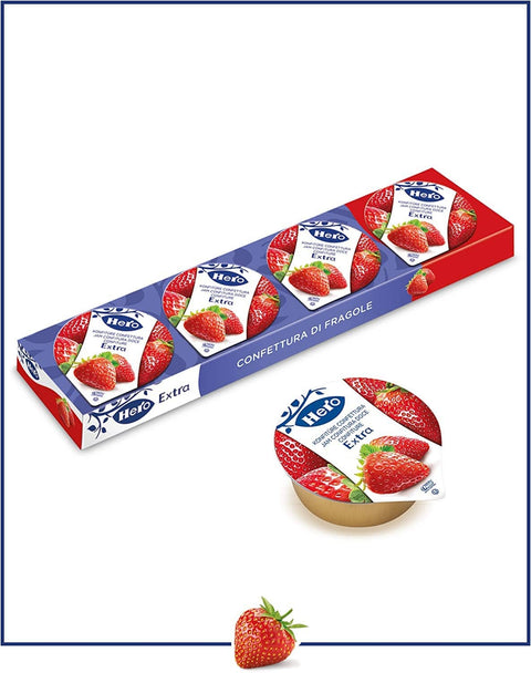 Hero Konfitüren Hero Poker Strawberry Jam, 30 Packungen à 100 g (4 Einzeldosen x 25 gr), extra Konfitüre, hochwertiges Obst, ohne Konservierungsstoffe und ohne Farbstoffe 8000080005263