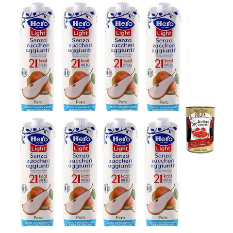 Hero Light Fruchtsäfte Hero Light Pera Birne Fruchtsaft Ohne Zuckerzusatz Erfrischendes Erfrischungsgetränk mit Sehr Wenig Kalorien 8x1 LT italienisch Original Pastasauce + kostenlos 8032804040014