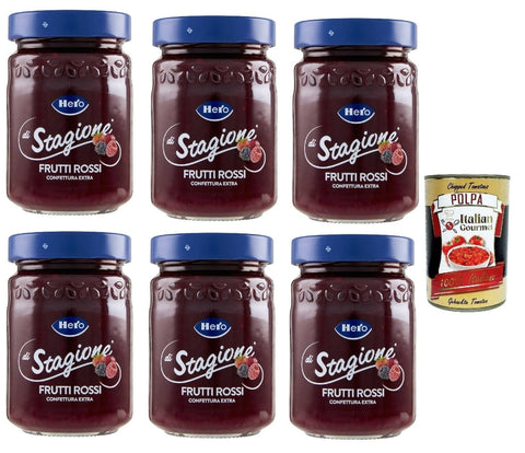 Hero Marmeladen & Konfitüren Hero Confettura Frutti Rossi di Stagione, 6x 350g, Saison Rote Früchte, Marmelade und zusätzliche Marmelade mit saisonalen Früchten, hochwertiger Früchte + Italian Gourmet polpa 400g 8000080003030