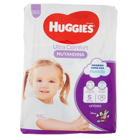 HUGGIES Babywindeln Huggies PANNOLINI Mutandina Einweg-Windeleinlagen, Kinder/Mädchen, Windel, 12 kg, 17 kg, mehrfarbig, 14 Stück (S)) 5029053564340