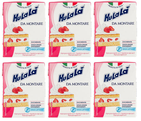 Hulalà Crème Fraîche, Sauerrahm & Sahne 6x Hulalà Panna da montare zuccherata gesüßtes Süßwarenprodukt Sahne zu montierendes 200ml laktosefrei und frei von gehärtetem Fett Italienisches Produkt basierend auf pflanzlichen Fetten 8007990406982