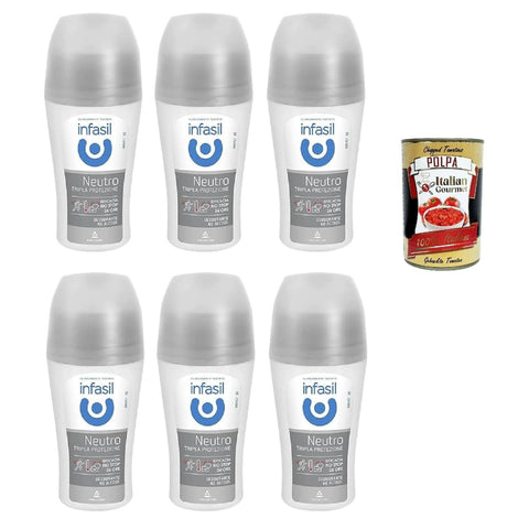 Infasil Deo Roll On Neutral Dreifach Schutz, wirksam gegen Schweiß und schlechte Gerüche, ohne Alkohol, Deo Roll On 6x 50 ml italienisch Original