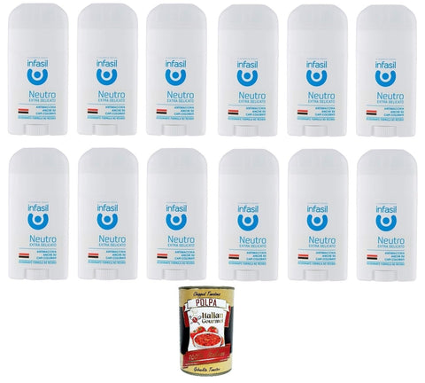 Infasil Deo Infasil Deodorant Neutro Extra Delicato Deo Stick - Deodorante Ohne Aluminiumsalze 12x50ml + Italian Gourmet polpa 400g 8000036021705