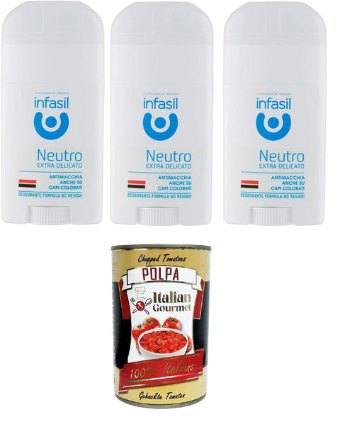 Infasil Deo Infasil Deodorant Neutro Extra Delicato Deo Stick - Deodorante Ohne Aluminiumsalze 3x50ml + Italian Gourmet polpa 400g 8000036021705