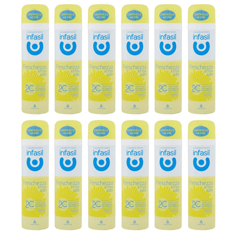 Infasil Deodorant Spray Frische aktiv 48 Stunden, mehr Schweiß mehr Sie wissen als frisch, Deo 12x150ml Original italienisch Pflege
