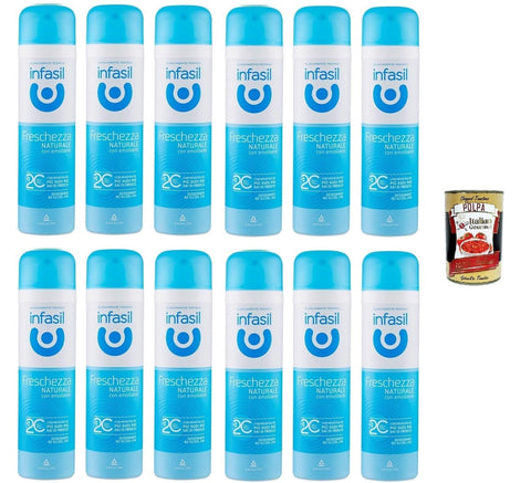 Infasil Deo Infasil Deodorant-Spray natürliche Frische mit Molekül 2C, ohne Alkohol, wirksam bis zu 24 Stunden, 12x 150 ml + Italian Gourmet polpa 400 8000036021637