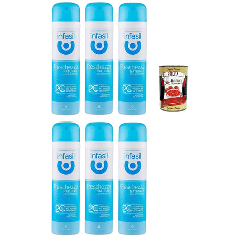 Infasil Deodorant-Spray natürliche Frische mit Molekül 2C ohne Alkohol wirksam bis zu 24 Stunden 6x150 ml italienisch Original + kostenlos polpa 400