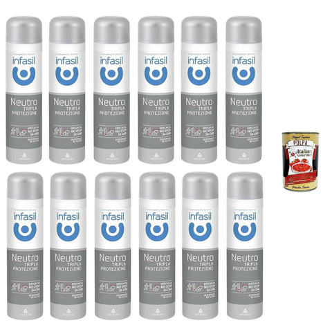Infasil Deodorant Spray Neutral Dreifach Schutz, Schutz und Wirksamkeit gegen Schweiß und schlechte Gerüche, Deo 12x 150 ml italienisch Original