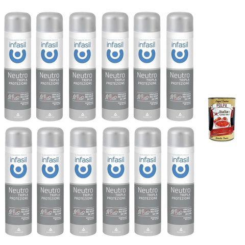 Infasil Deo Infasil Deodorant-Spray Neutral Dreifach-Schutz, Schutz und Wirksamkeit gegen Schweiß und schlechte Gerüche, Deo 12x 150 ml + Italian Gourmet polpa 400g 8000036021668