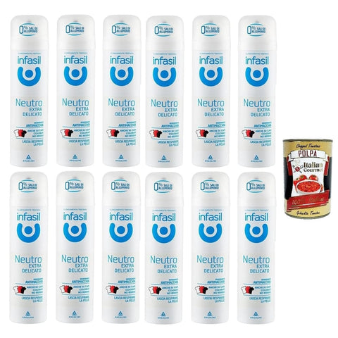 Infasil Deo Infasil Deodorant Spray, neutral, extra sanft, fleckenabweisende Formel ohne Aluminiumsalze, wirksam bis zu 24 Stunden, 12x 150 ml italienisch Original 8000036021620