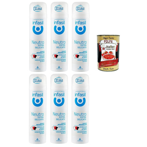 Infasil Deodorant-Spray neutral extra sanft fleckenabweisende Formel ohne Aluminiumsalze wirksam bis zu 24 Stunden 6x150 ml italienisch Original + kostenlos polpa